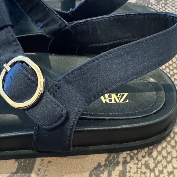 Zara Women's Blue Satin Buckle Sandals - Picture 6 of 6